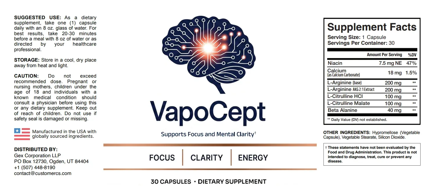VapoCept Supplement Facts label